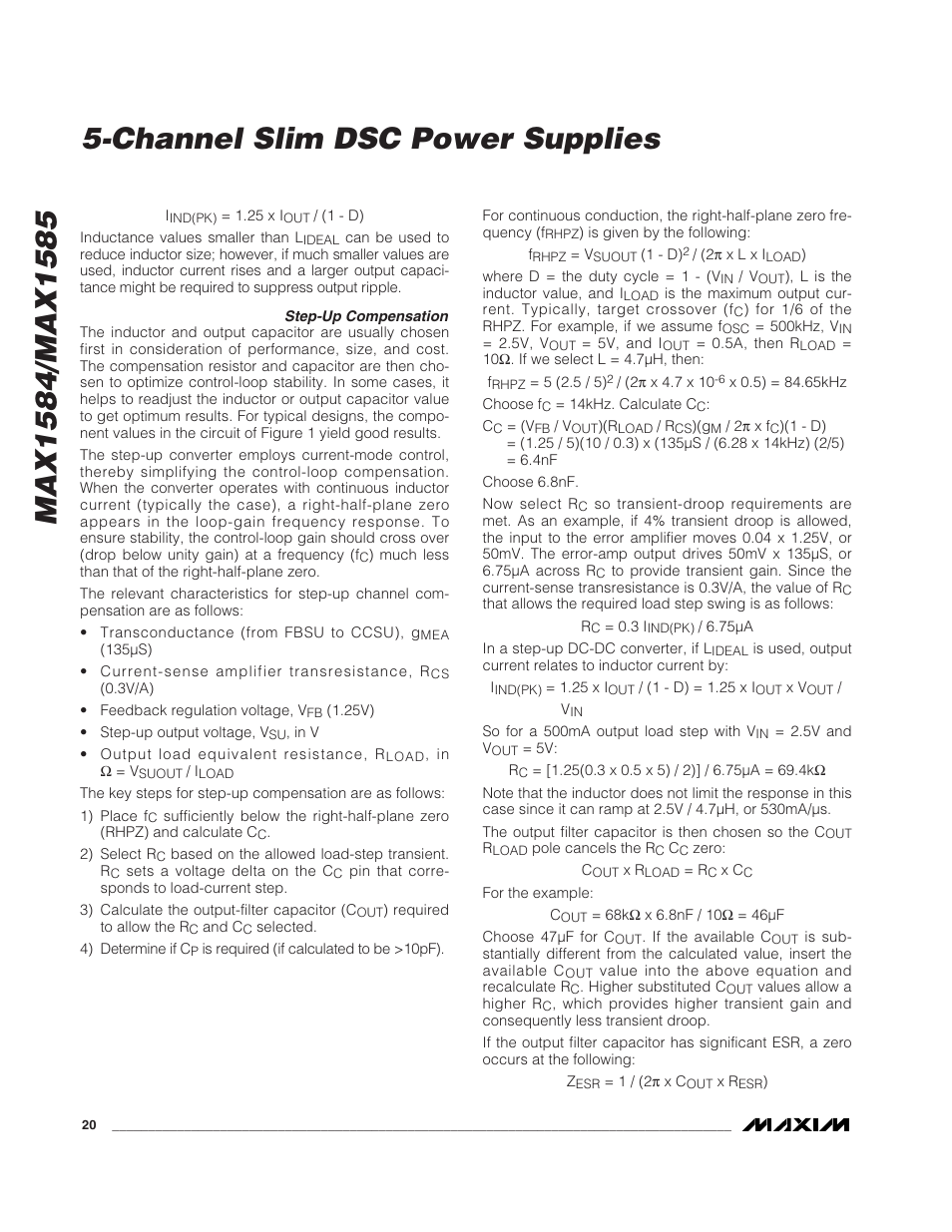 Channel slim dsc power supplies | Rainbow Electronics MAX1585 User Manual | Page 20 / 29