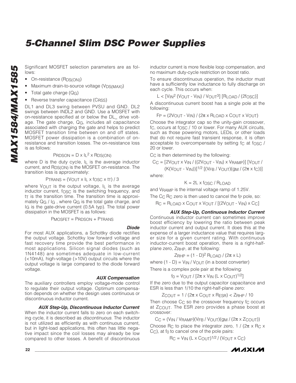 Channel slim dsc power supplies | Rainbow Electronics MAX1585 User Manual | Page 22 / 29