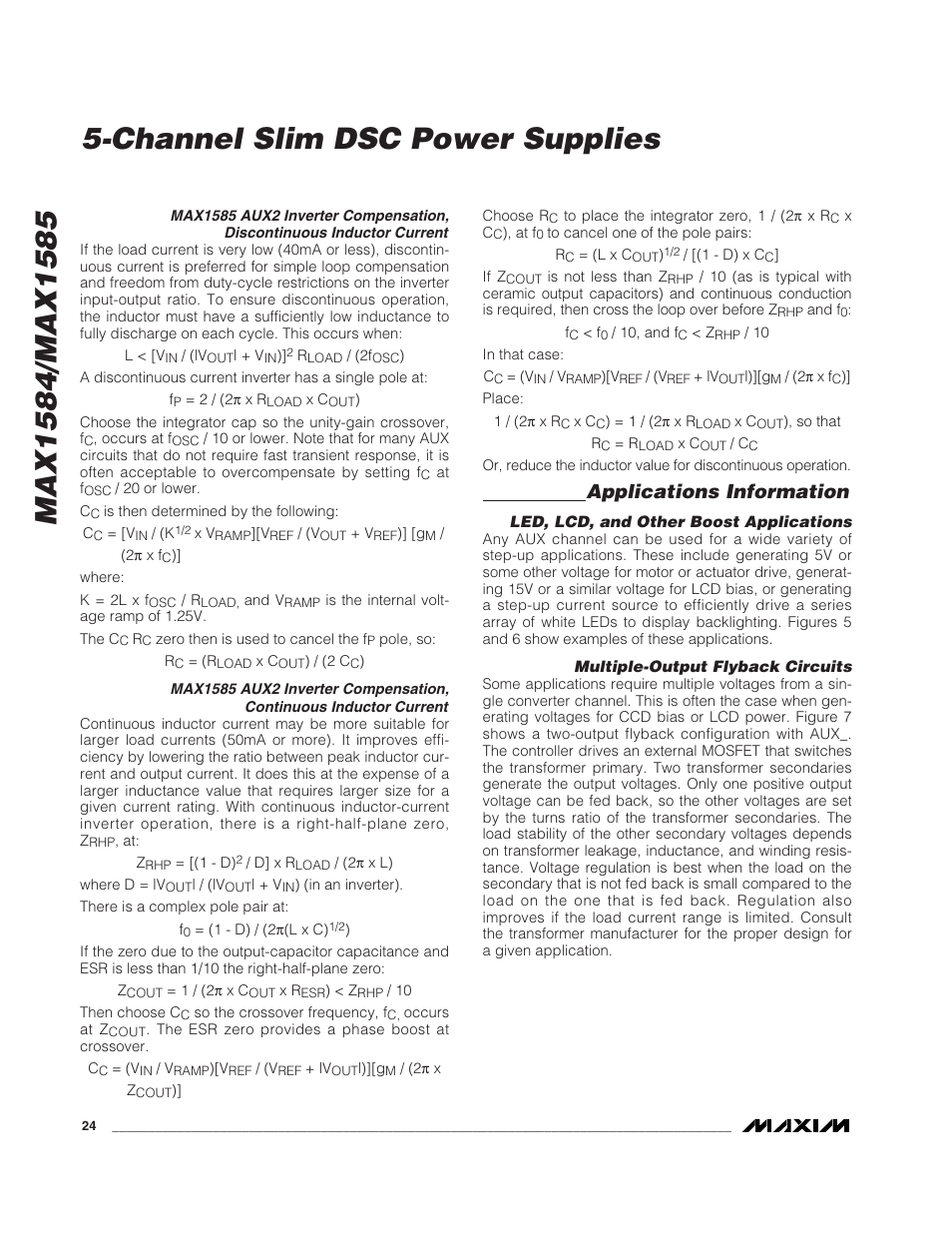 Channel slim dsc power supplies, Applications information | Rainbow Electronics MAX1585 User Manual | Page 24 / 29