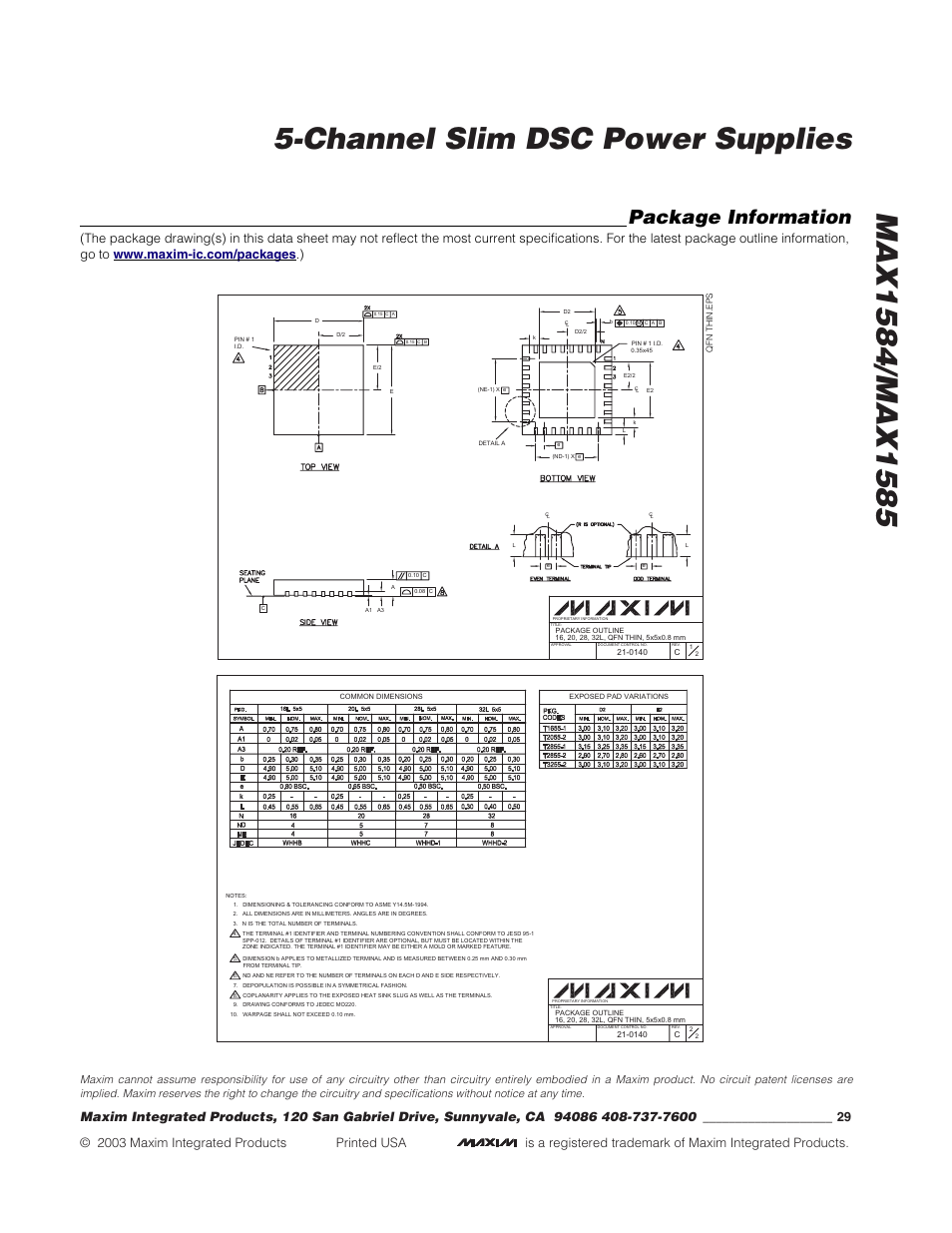 Package information | Rainbow Electronics MAX1585 User Manual | Page 29 / 29