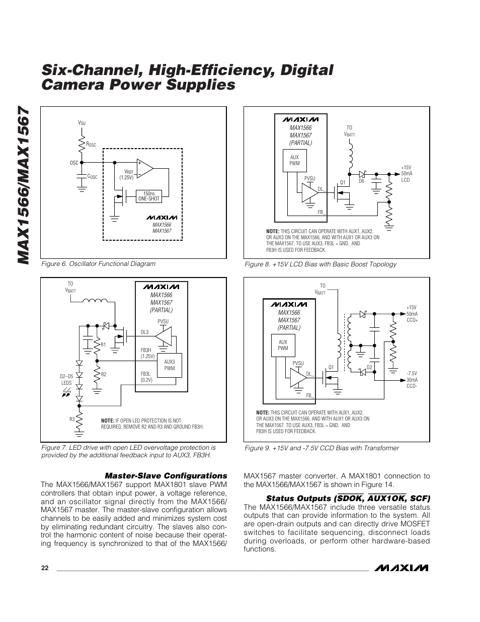 Sdok, Aux1ok, Master-slave configurations | Status outputs, Scf) | Rainbow Electronics MAX1567 User Manual | Page 22 / 35