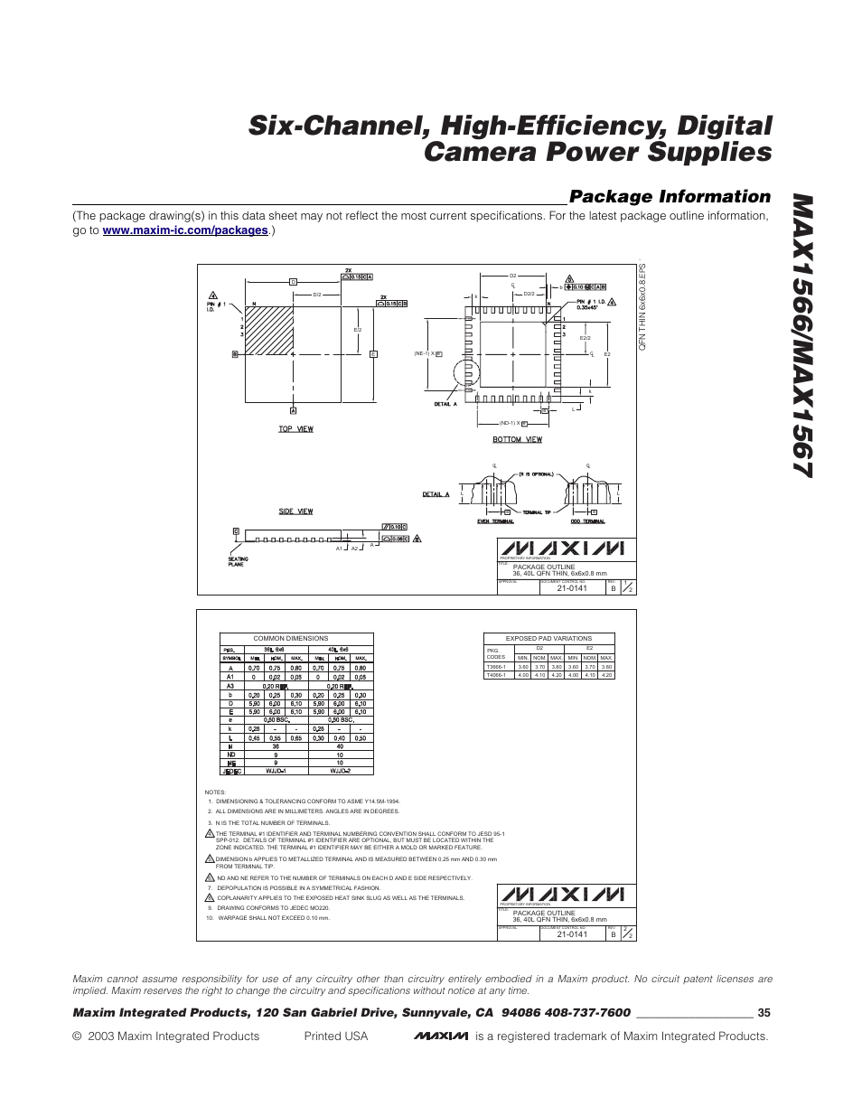 Package information | Rainbow Electronics MAX1567 User Manual | Page 35 / 35