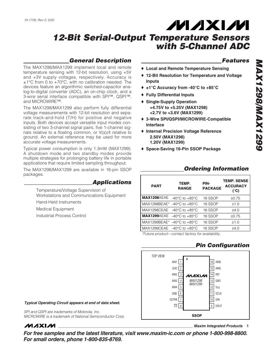 Rainbow Electronics MAX1299 User Manual | 20 pages