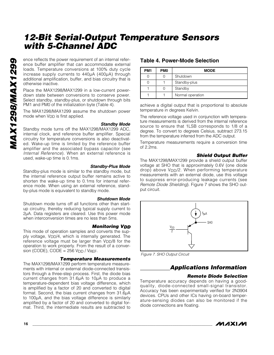 Applications information, Table 4. power-mode selection | Rainbow Electronics MAX1299 User Manual | Page 16 / 20