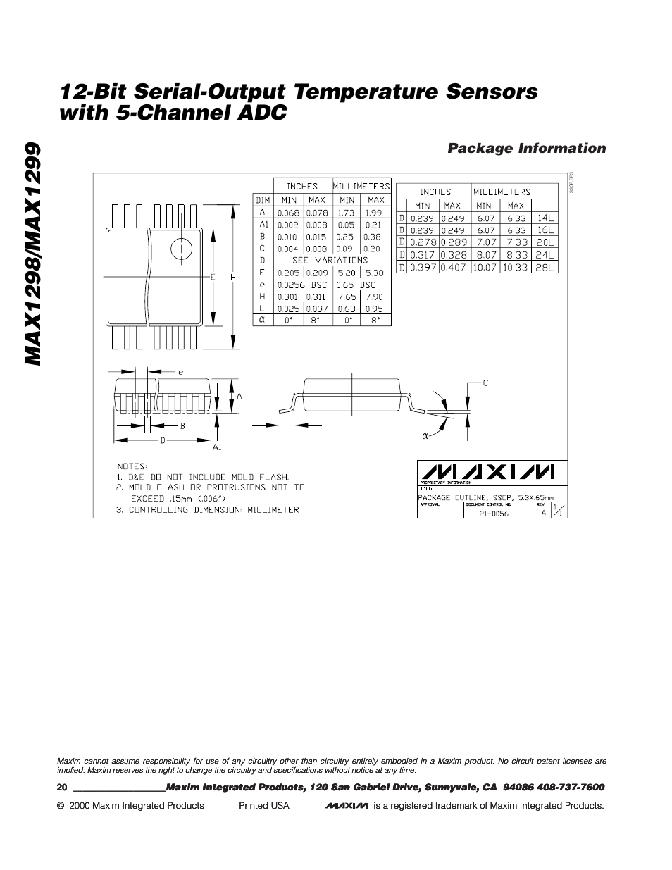 Package information | Rainbow Electronics MAX1299 User Manual | Page 20 / 20