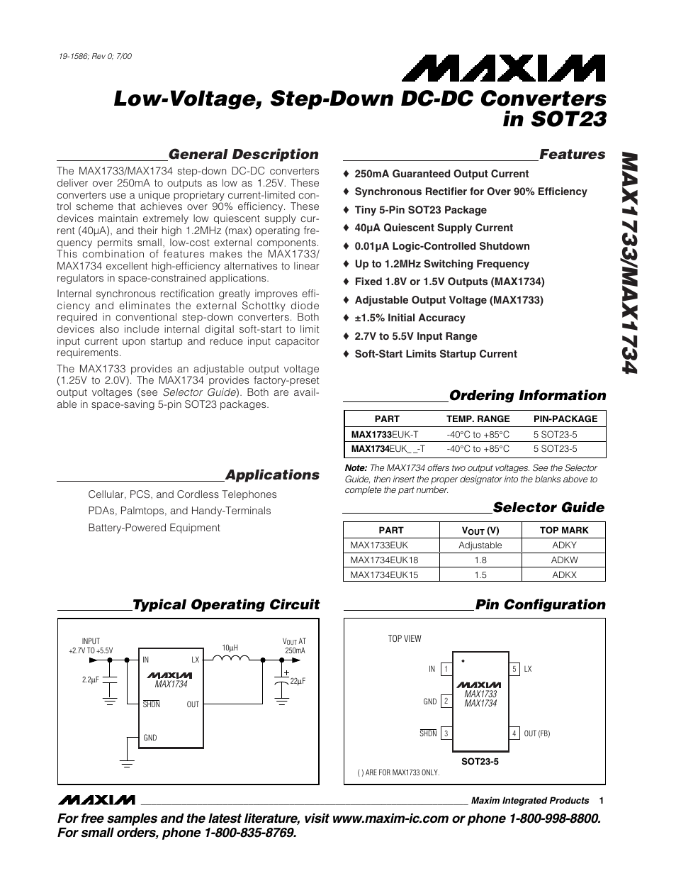 Rainbow Electronics MAX1734 User Manual | 8 pages