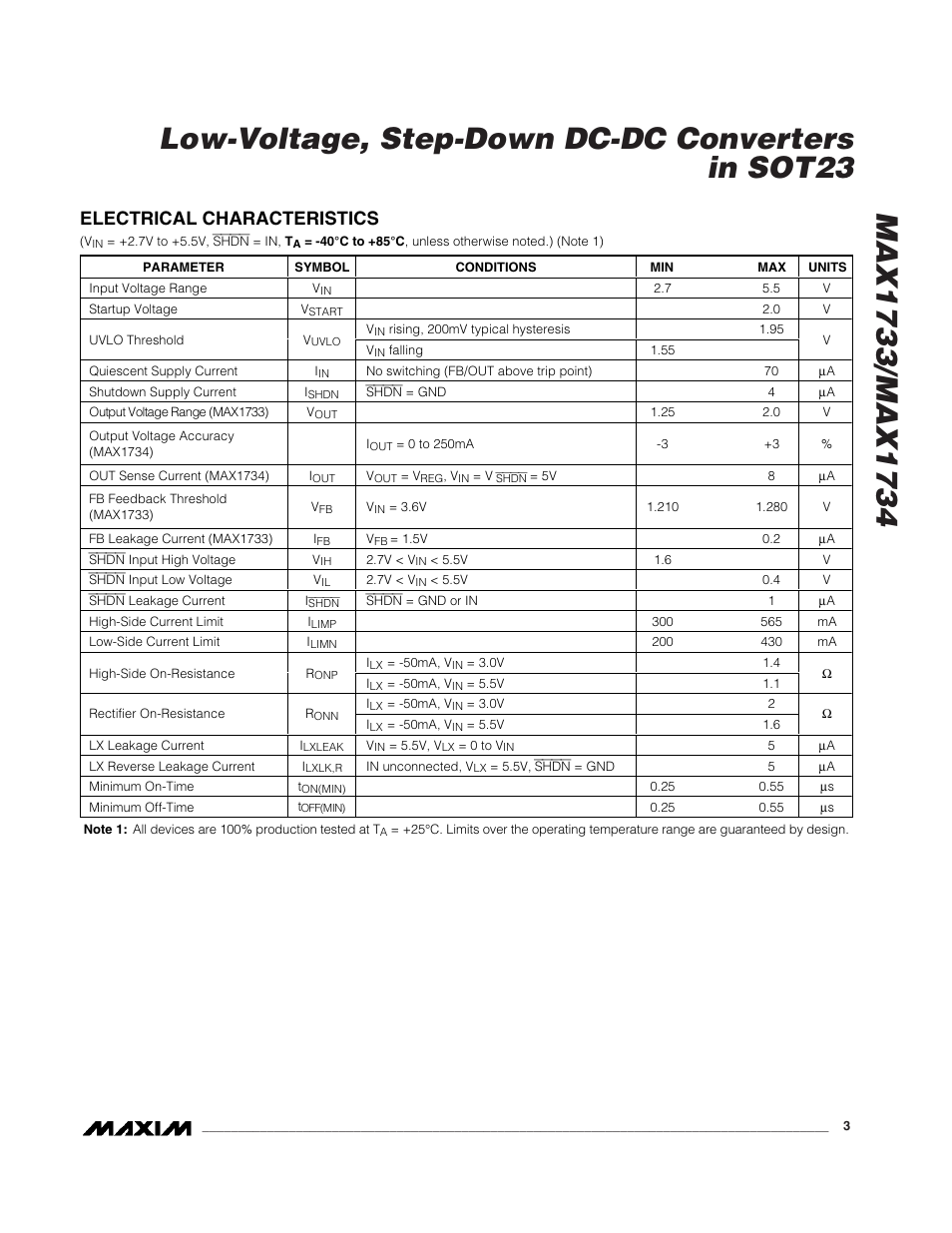 Electrical characteristics | Rainbow Electronics MAX1734 User Manual | Page 3 / 8