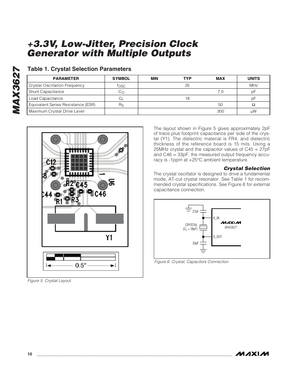 Table 1. crystal selection parameters | Rainbow Electronics MAX3627 User Manual | Page 10 / 11