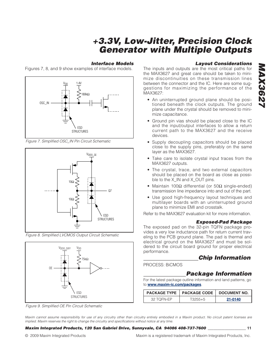 Chip information, Package information | Rainbow Electronics MAX3627 User Manual | Page 11 / 11
