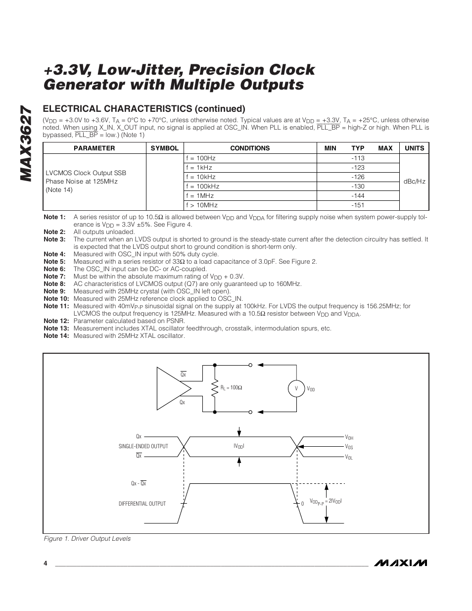 Electrical characteristics (continued) | Rainbow Electronics MAX3627 User Manual | Page 4 / 11