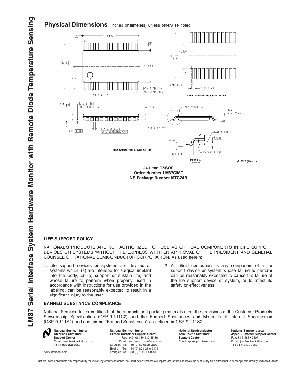 Physical dimensions | Rainbow Electronics LM87 User Manual | Page 32 / 32