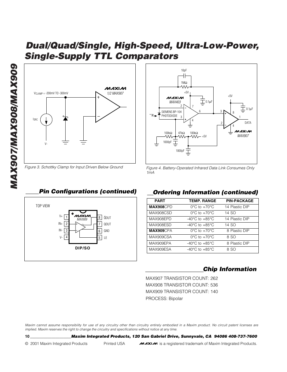 Chip information | Rainbow Electronics MAX909 User Manual | Page 10 / 10