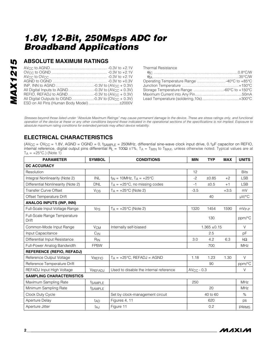 Rainbow Electronics MAX1215 User Manual | Page 2 / 20