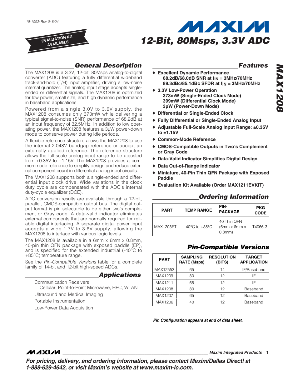 Rainbow Electronics MAX1208 User Manual | 27 pages