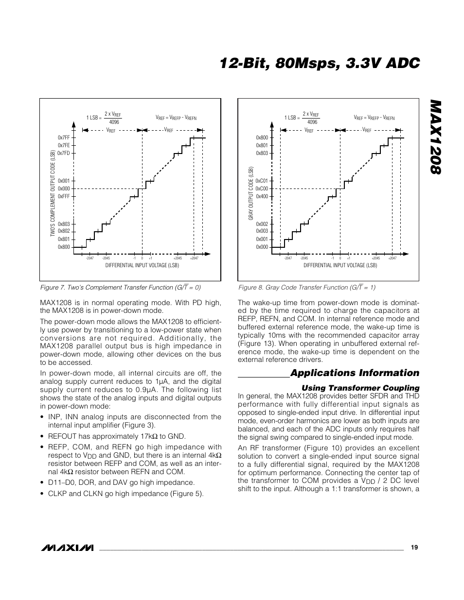 Applications information, Using transformer coupling | Rainbow Electronics MAX1208 User Manual | Page 19 / 27
