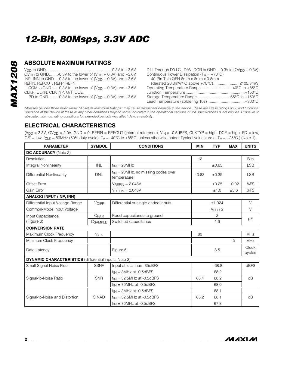 Rainbow Electronics MAX1208 User Manual | Page 2 / 27