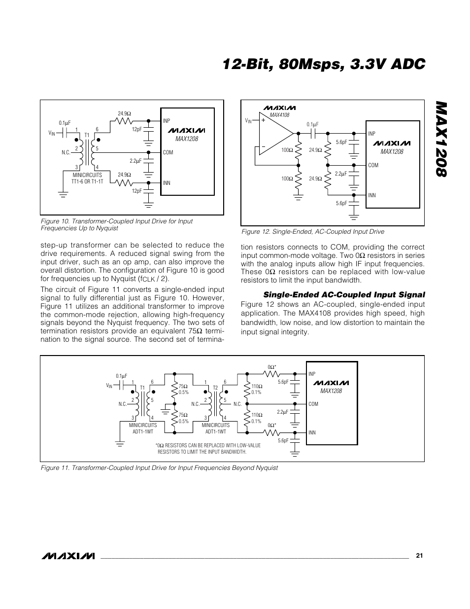 Single-ended ac-coupled input signal | Rainbow Electronics MAX1208 User Manual | Page 21 / 27