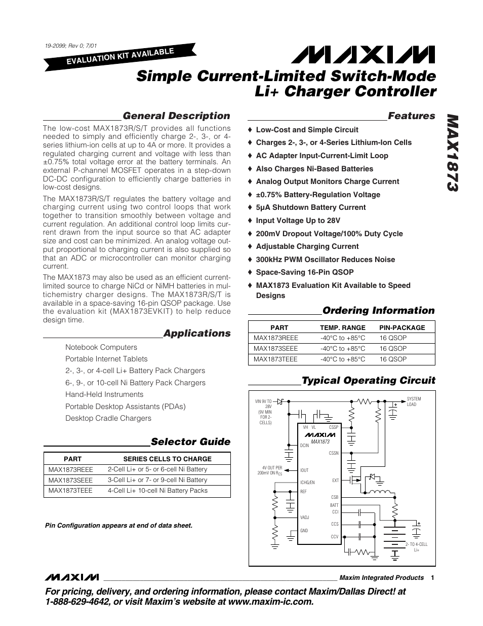 Rainbow Electronics MAX1873 User Manual | 14 pages