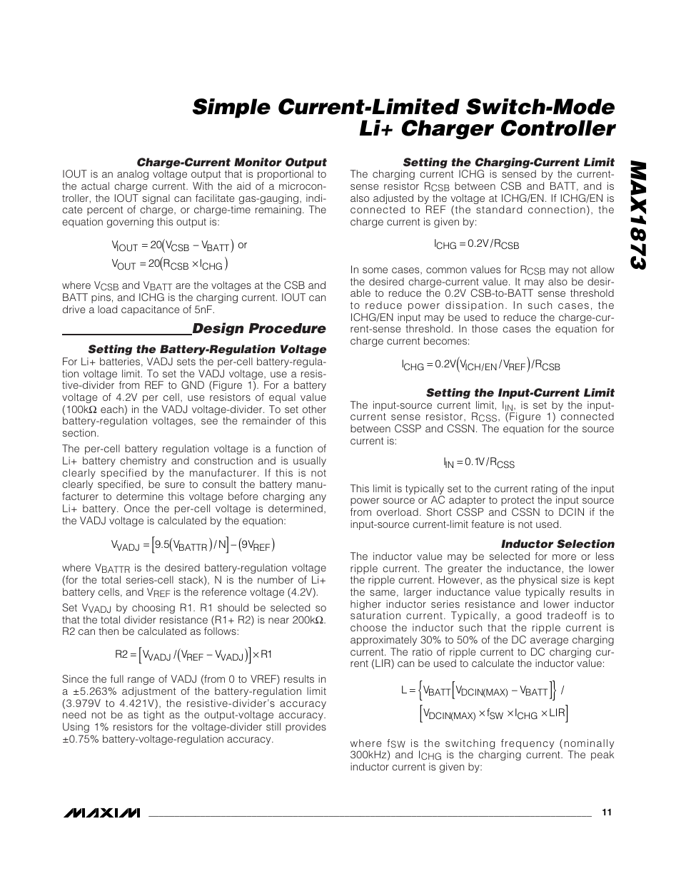 Design procedure | Rainbow Electronics MAX1873 User Manual | Page 11 / 14