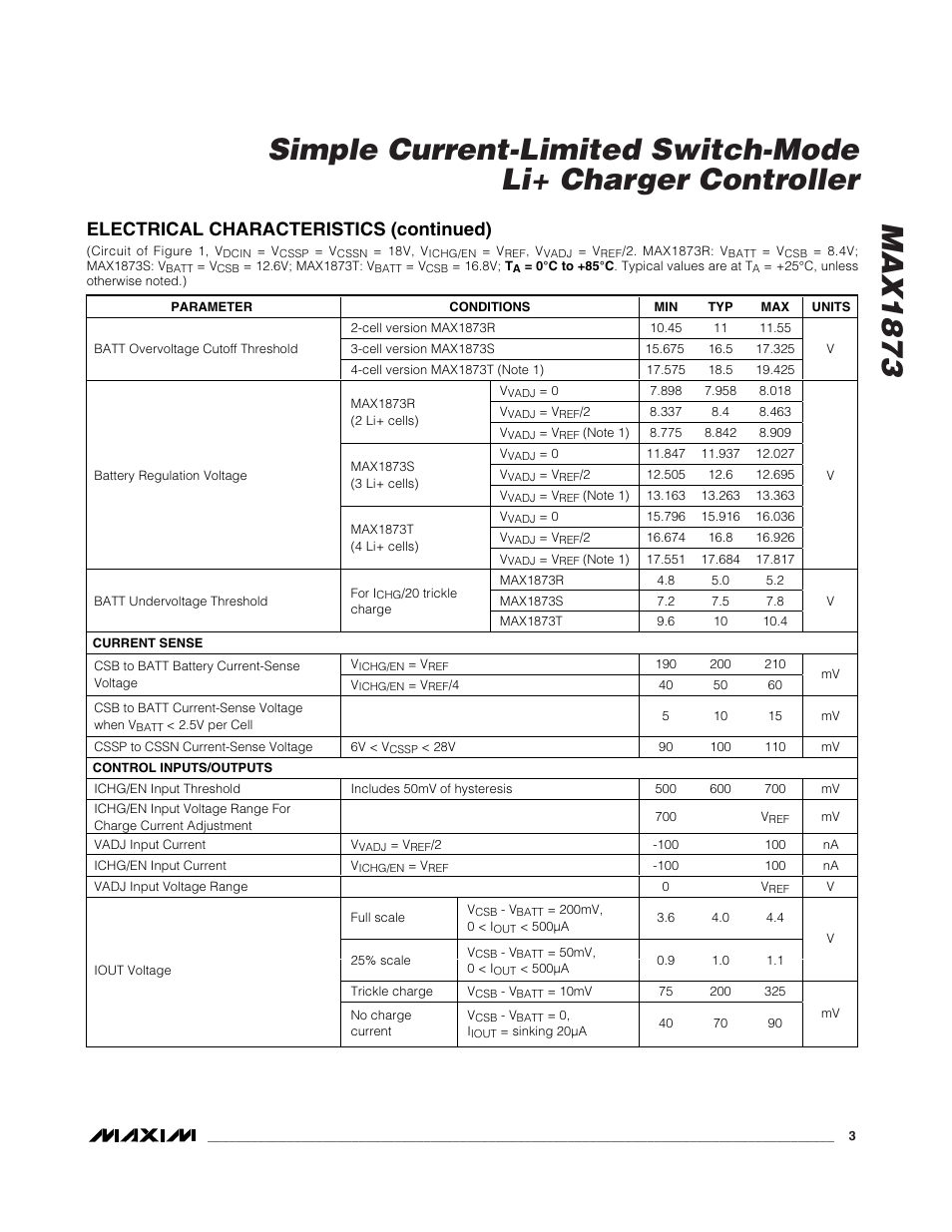 Electrical characteristics (continued) | Rainbow Electronics MAX1873 User Manual | Page 3 / 14