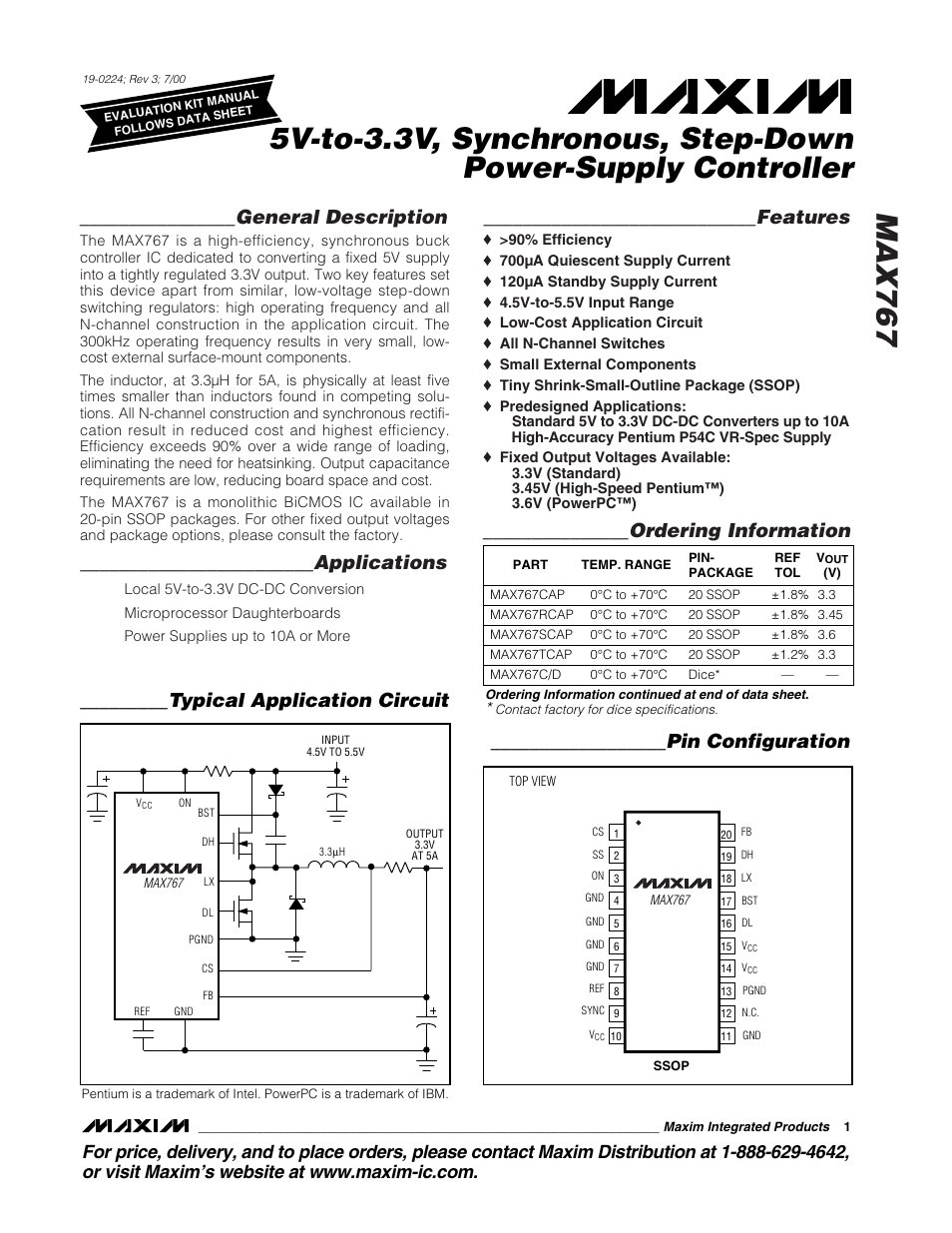 Rainbow Electronics MAX767 User Manual | 19 pages