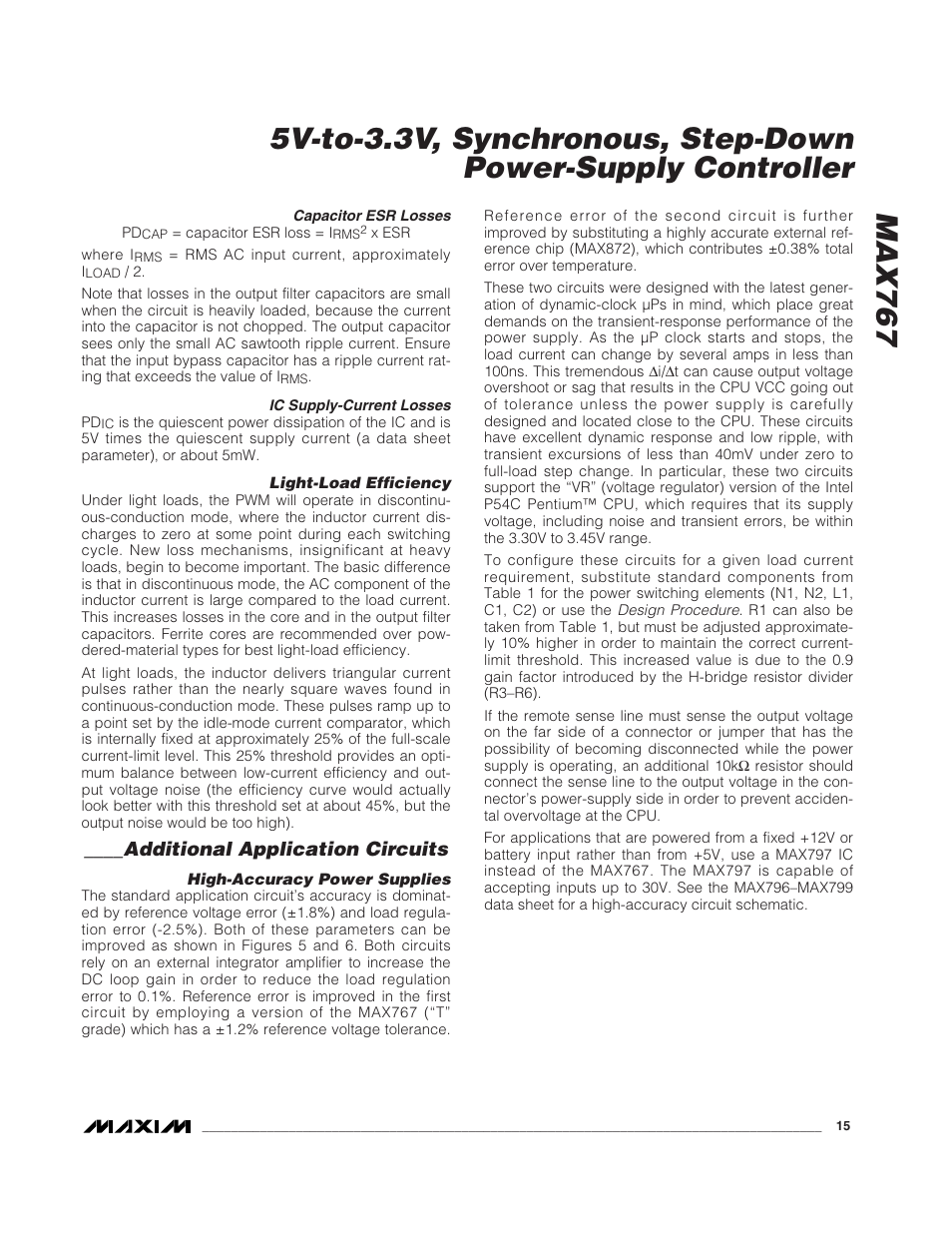 Additional application circuits | Rainbow Electronics MAX767 User Manual | Page 15 / 19