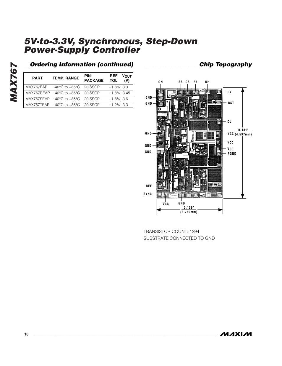 Chip topography ordering information (continued) | Rainbow Electronics MAX767 User Manual | Page 18 / 19