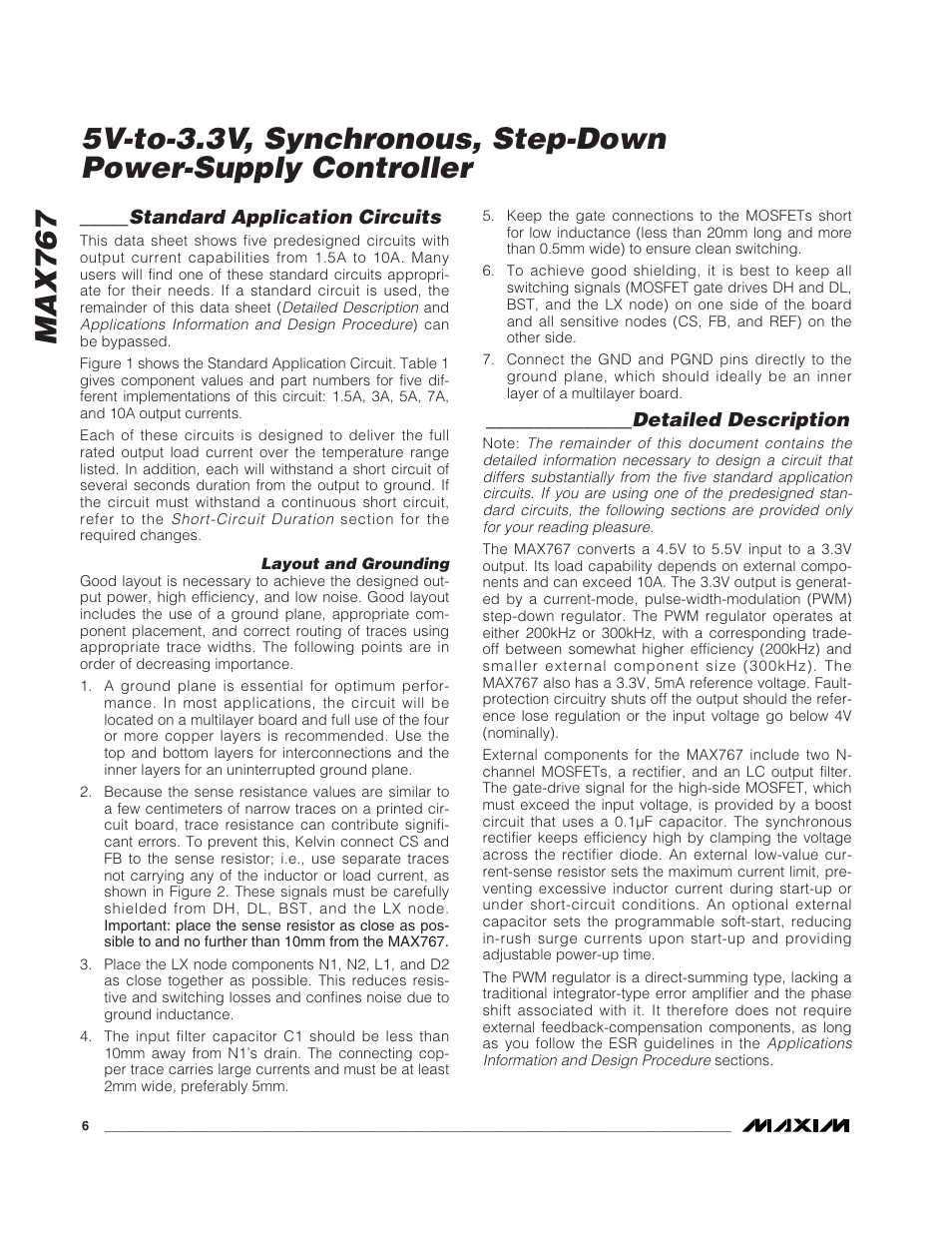 Max767, Standard application circuits, Detailed description | Rainbow Electronics MAX767 User Manual | Page 6 / 19