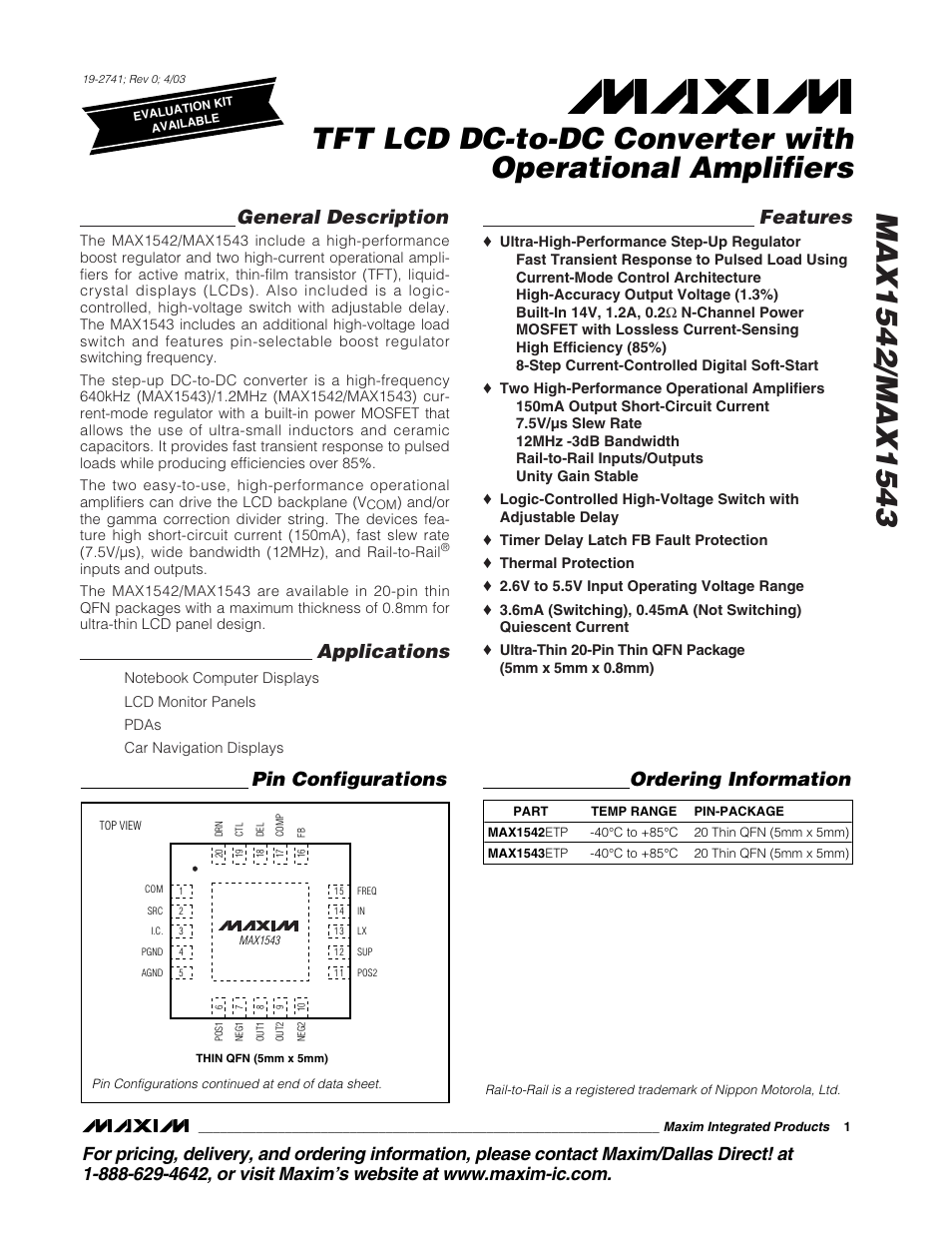 Rainbow Electronics MAX1543 User Manual | 20 pages