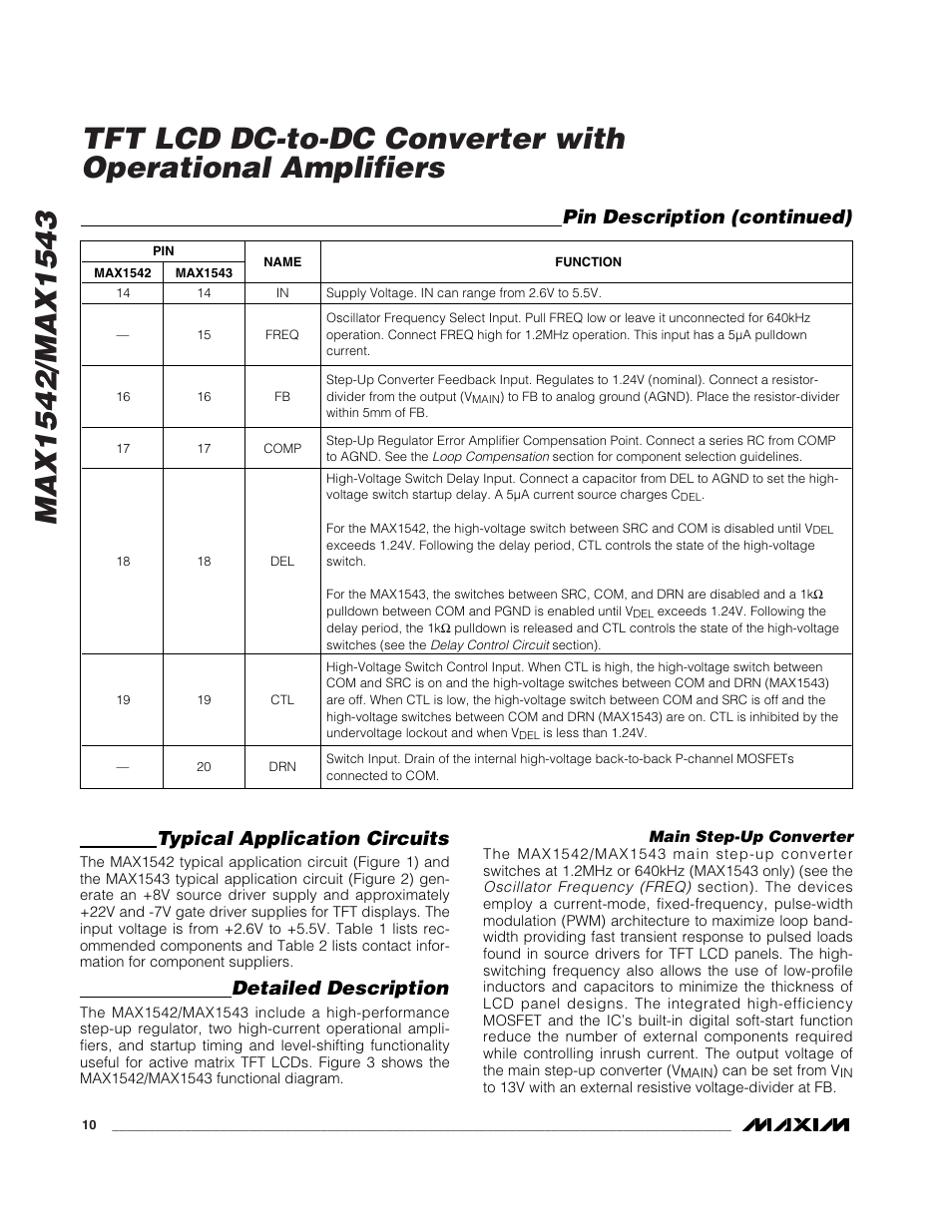 Pin description (continued), Typical application circuits, Detailed description | Rainbow Electronics MAX1543 User Manual | Page 10 / 20