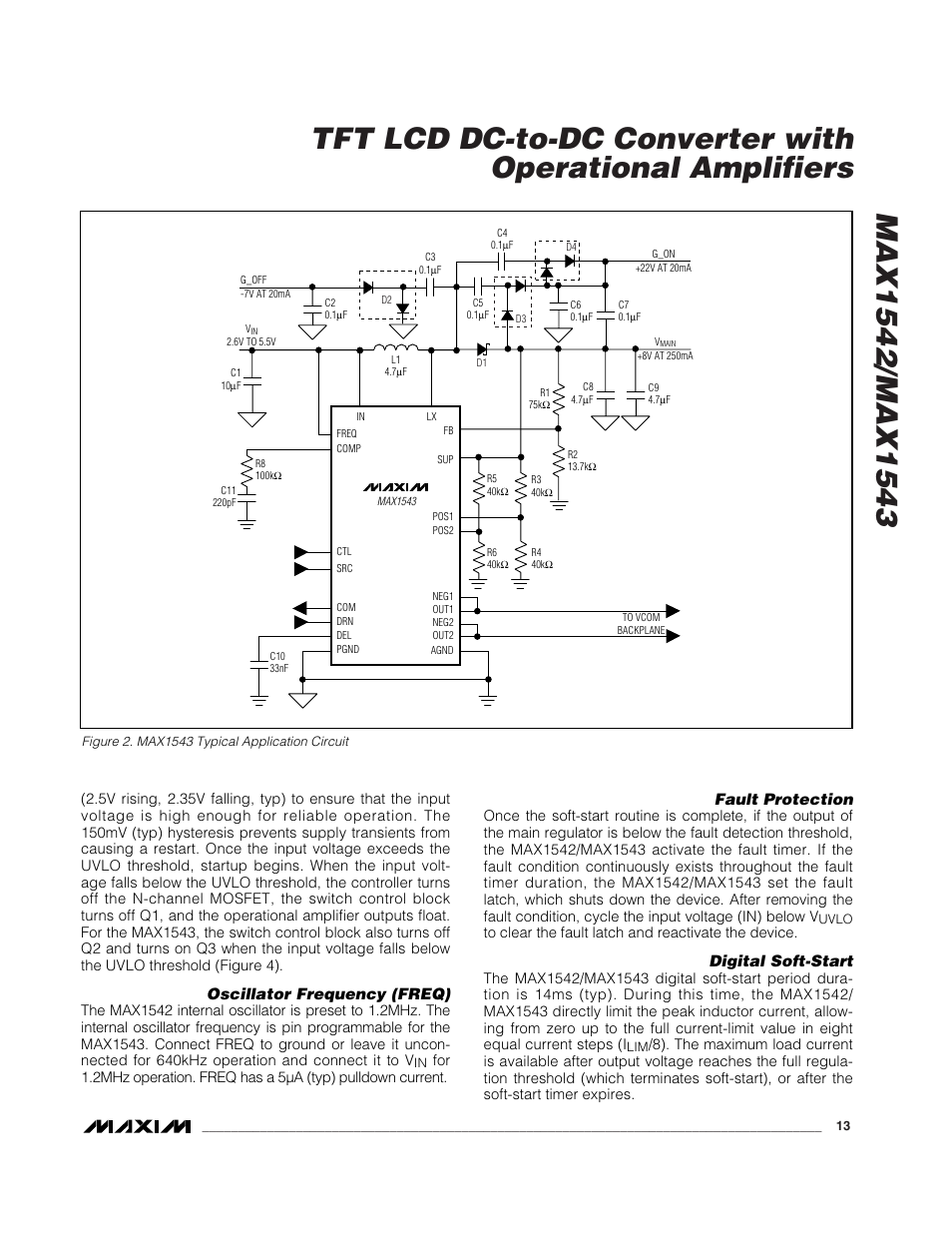 Oscillator frequency (freq), Fault protection, Digital soft-start | Rainbow Electronics MAX1543 User Manual | Page 13 / 20