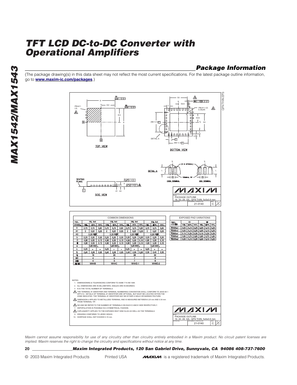 Package information | Rainbow Electronics MAX1543 User Manual | Page 20 / 20