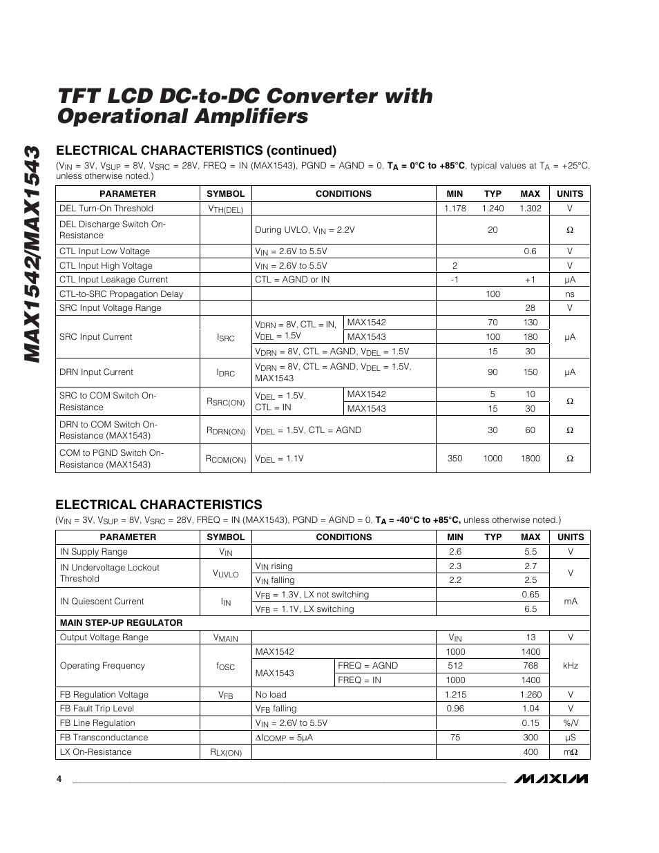 Electrical characteristics, Electrical characteristics (continued) | Rainbow Electronics MAX1543 User Manual | Page 4 / 20