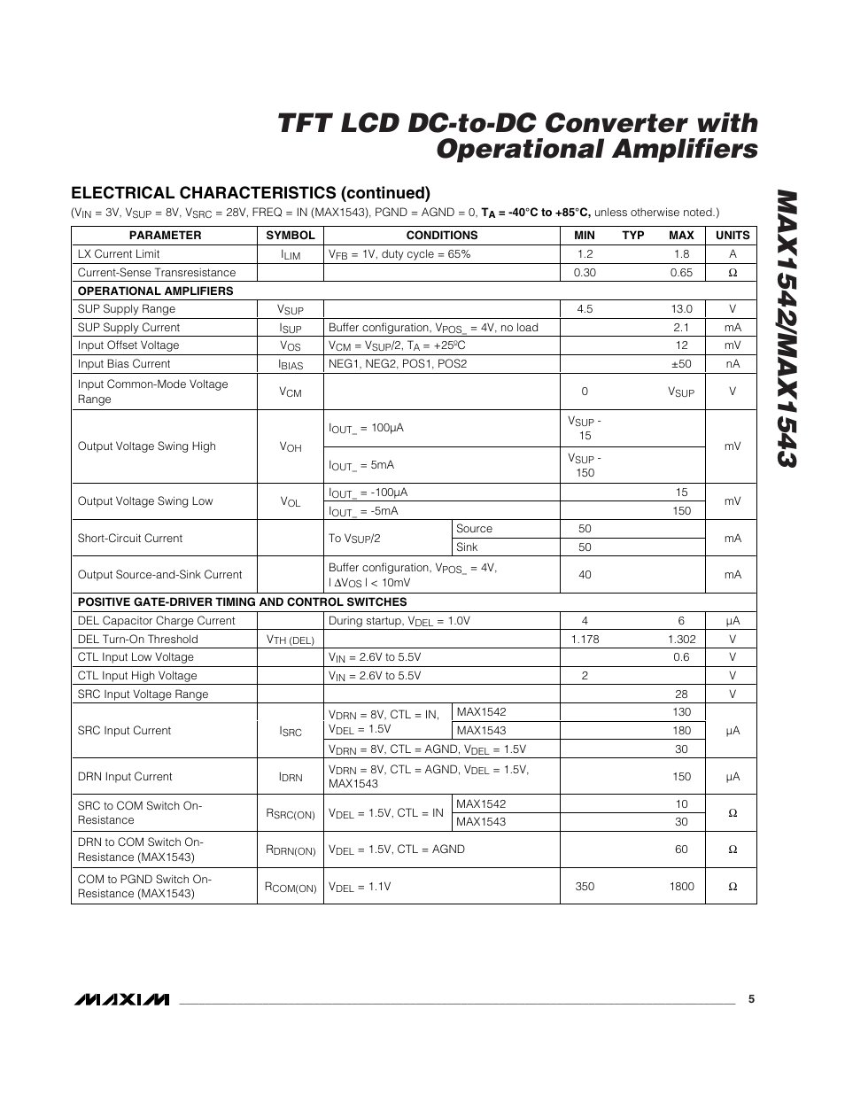 Electrical characteristics (continued) | Rainbow Electronics MAX1543 User Manual | Page 5 / 20