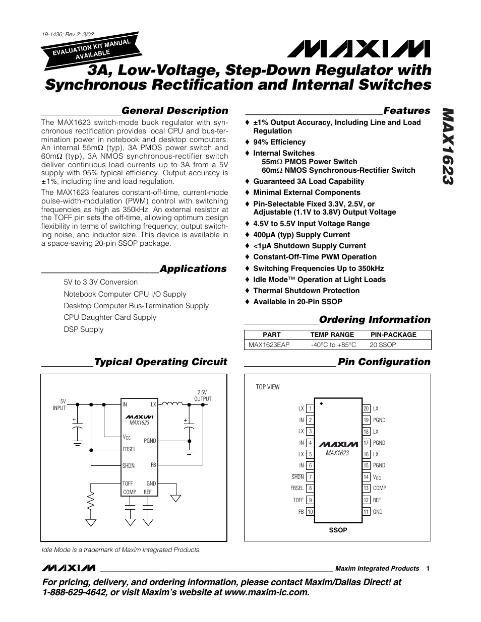 Rainbow Electronics MAX1623 User Manual | 12 pages