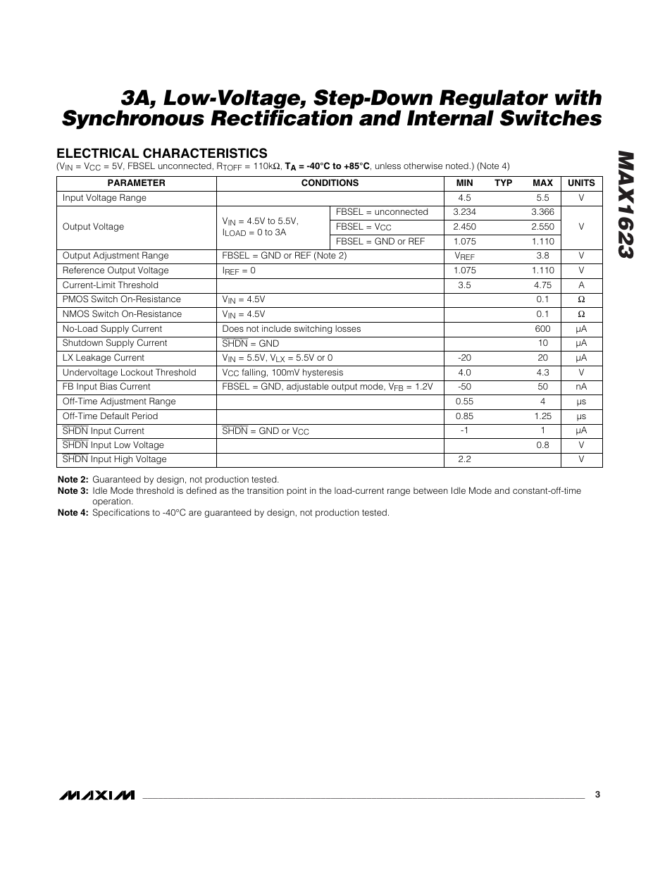 Max1623, Electrical characteristics | Rainbow Electronics MAX1623 User Manual | Page 3 / 12