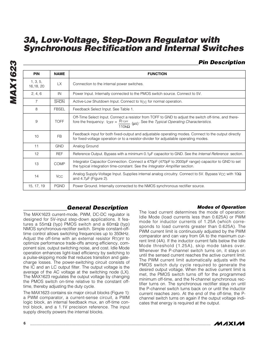 General description, Pin description | Rainbow Electronics MAX1623 User Manual | Page 6 / 12