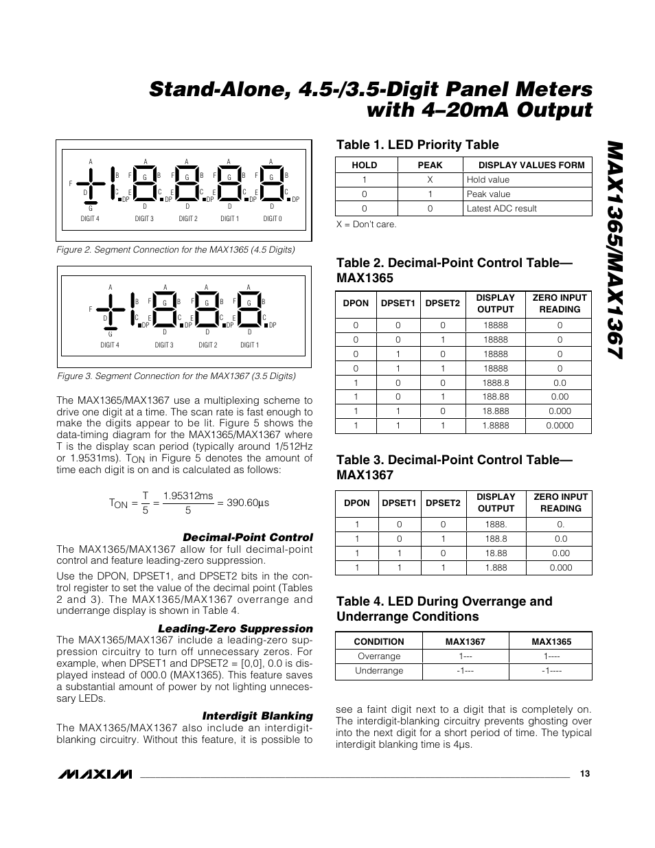 Table 1. led priority table | Rainbow Electronics MAX1367 User Manual | Page 13 / 25