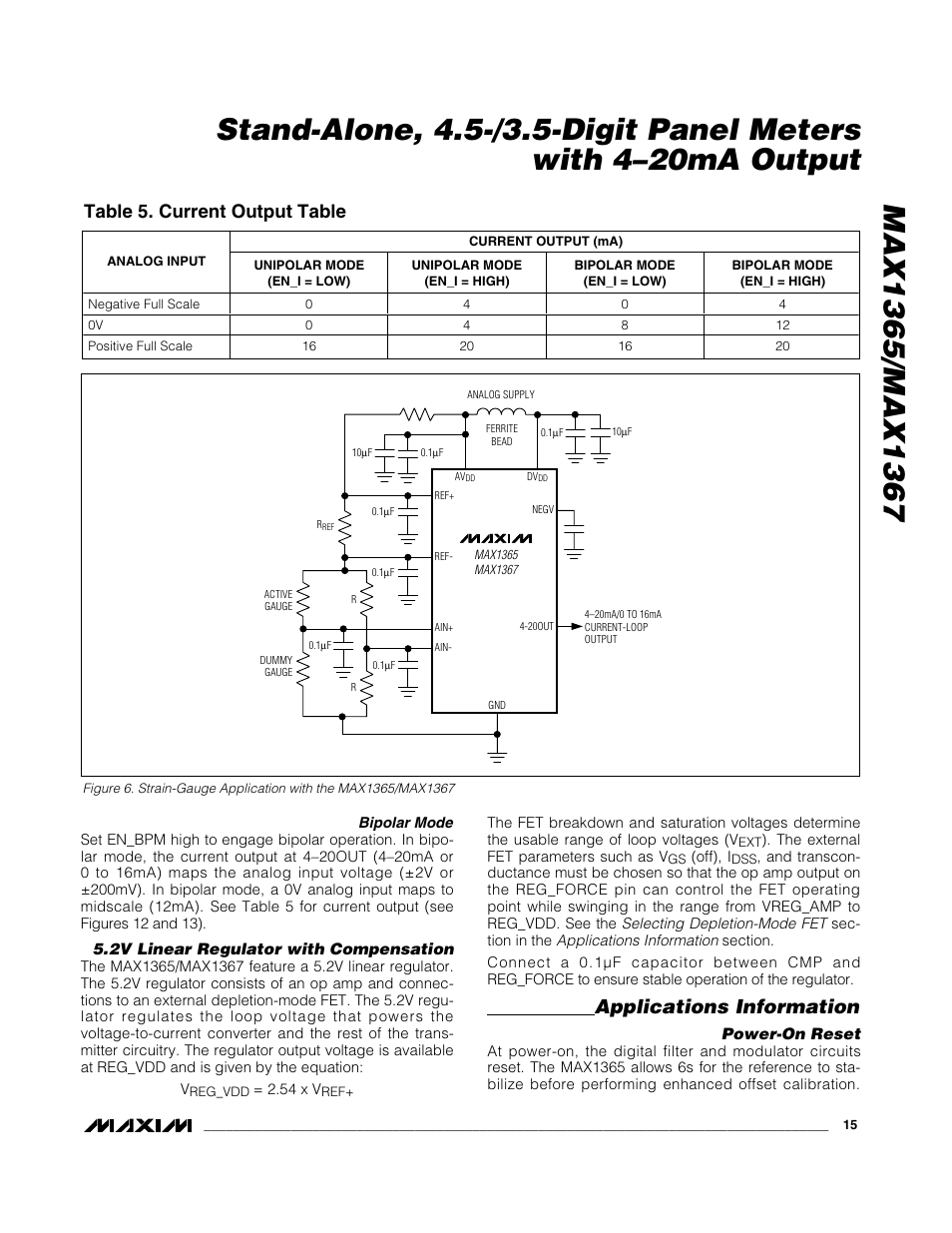Applications information, Table 5. current output table | Rainbow Electronics MAX1367 User Manual | Page 15 / 25