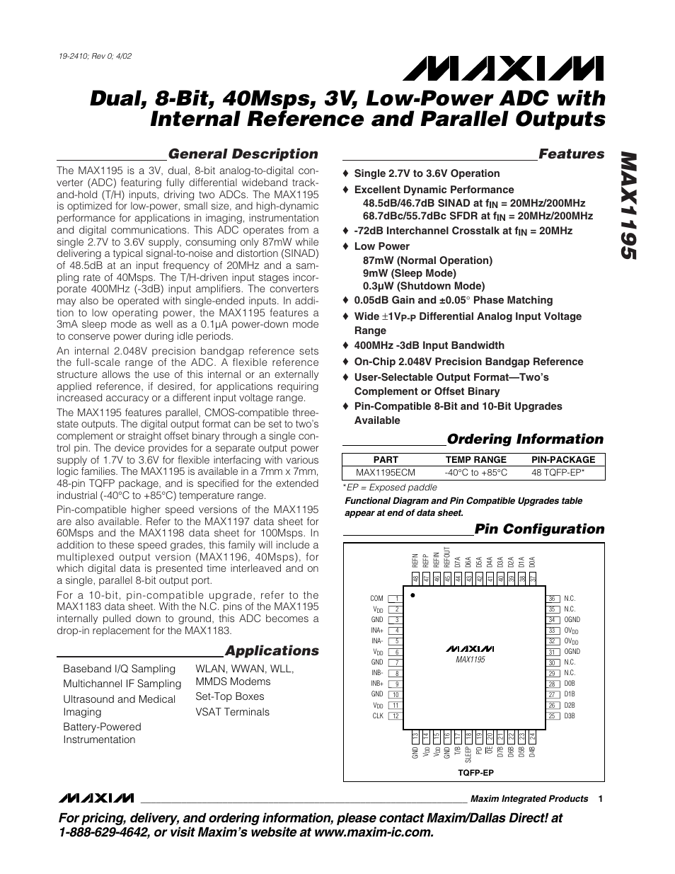 Rainbow Electronics MAX1195 User Manual | 22 pages