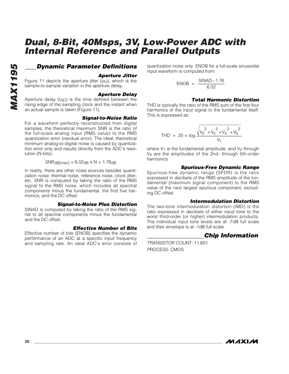 Dynamic parameter definitions, Chip information | Rainbow Electronics MAX1195 User Manual | Page 20 / 22