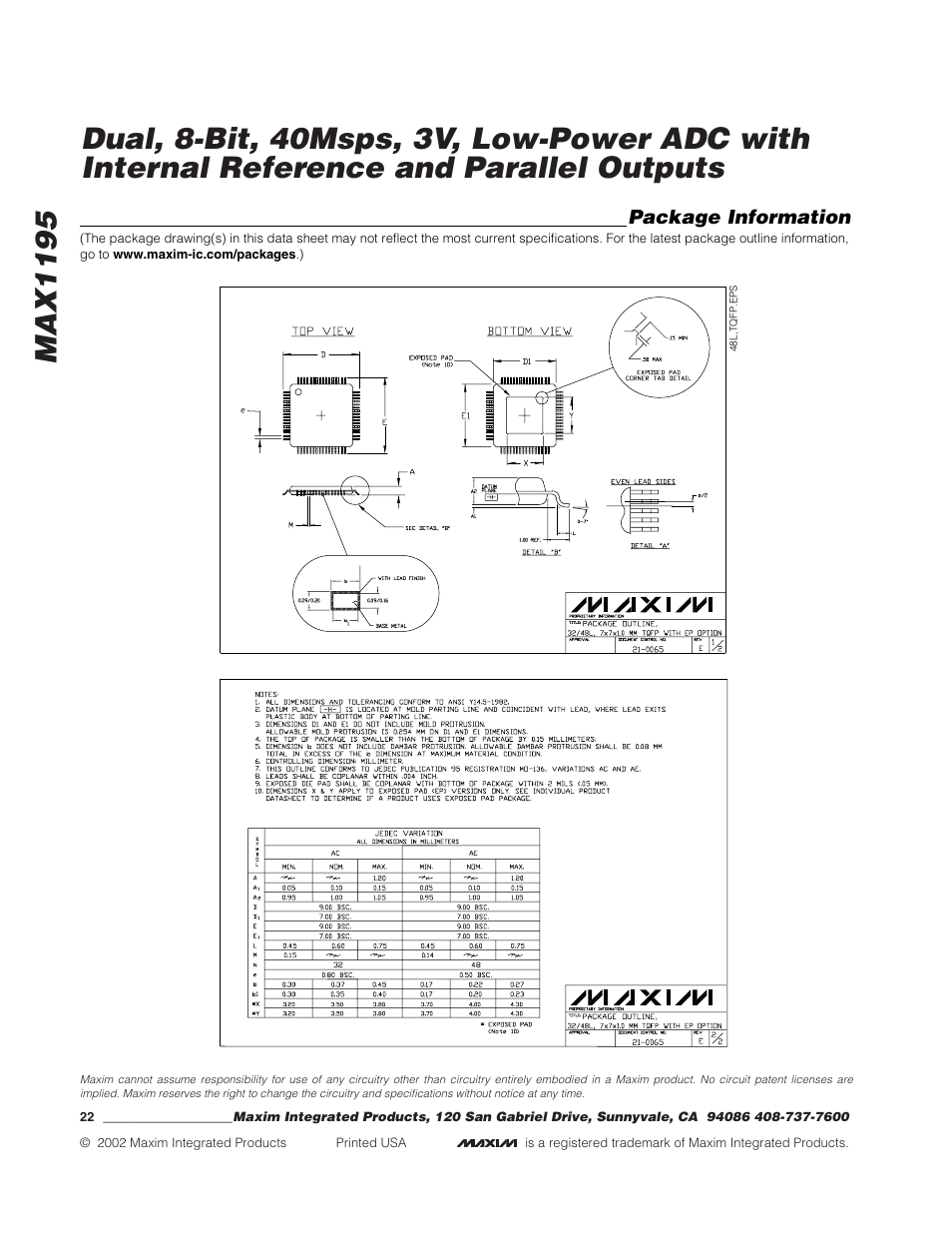 Rainbow Electronics MAX1195 User Manual | Page 22 / 22
