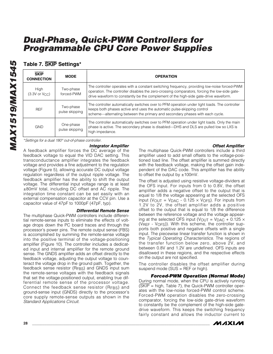 Table 7. s sk kiip p settings | Rainbow Electronics MAX1545 User Manual | Page 28 / 43