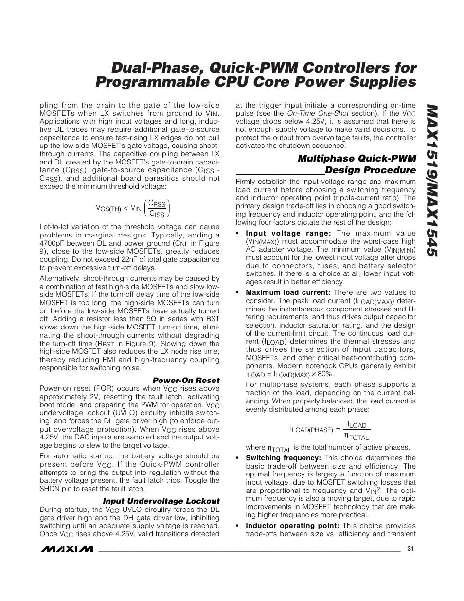 Multiphase quick-pwm design procedure | Rainbow Electronics MAX1545 User Manual | Page 31 / 43