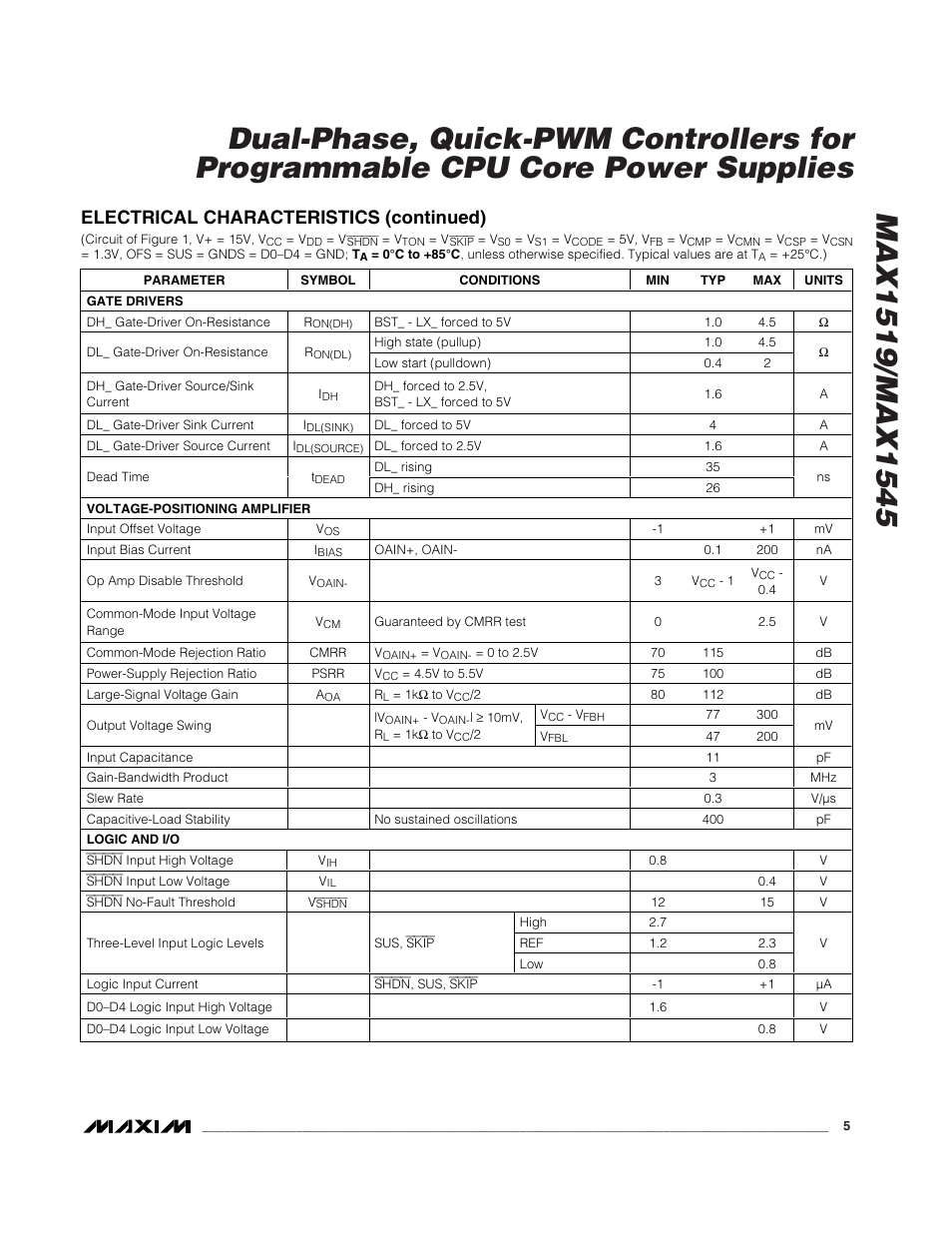 Electrical characteristics (continued) | Rainbow Electronics MAX1545 User Manual | Page 5 / 43