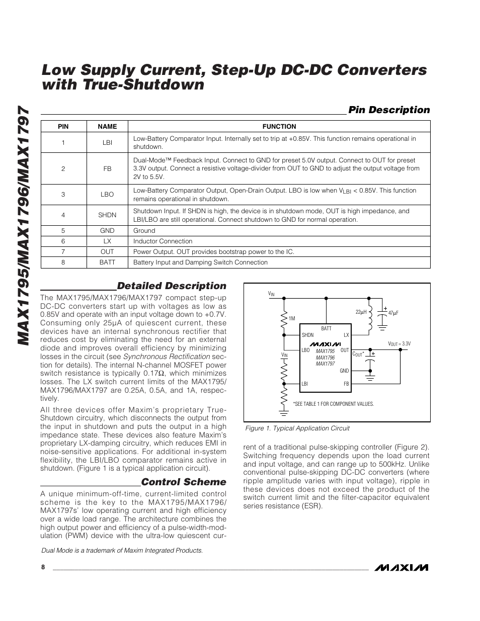 Detailed description, Control scheme, Pin description | Rainbow Electronics MAX1797 User Manual | Page 8 / 13