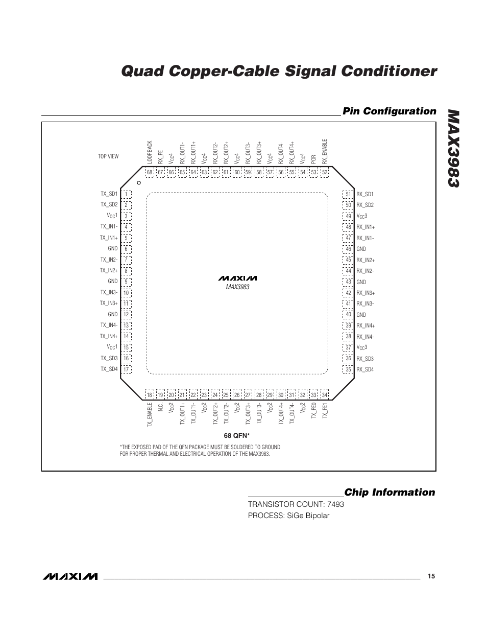 Max3983 quad copper-cable signal conditioner, Pin configuration chip information | Rainbow Electronics MAX3983 User Manual | Page 15 / 16