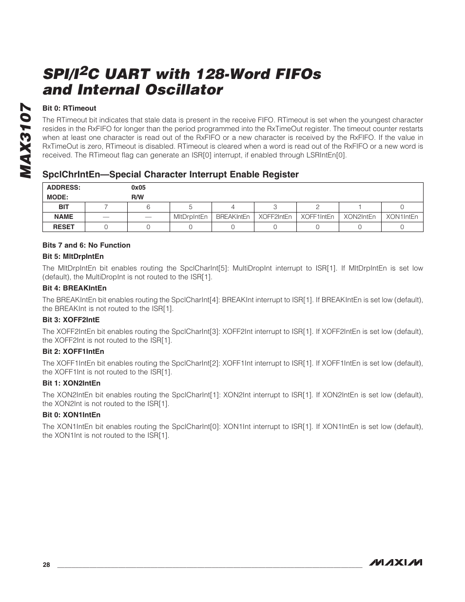 Max3107 spi/i, C uart with 128-word fifos and internal oscillator | Rainbow Electronics MAX3107 User Manual | Page 28 / 51