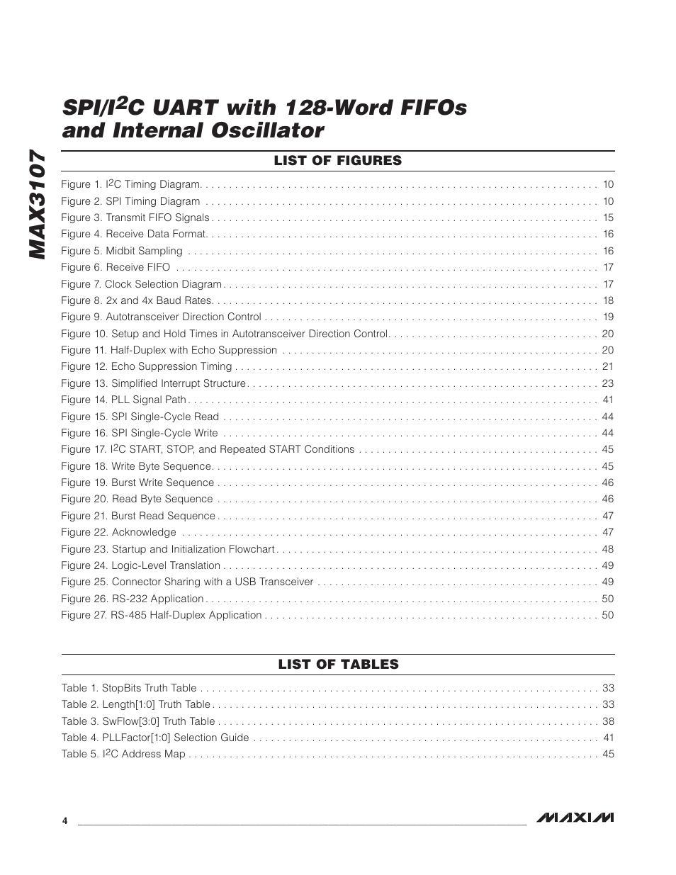 Max3107 spi/i, C uart with 128-word fifos and internal oscillator | Rainbow Electronics MAX3107 User Manual | Page 4 / 51