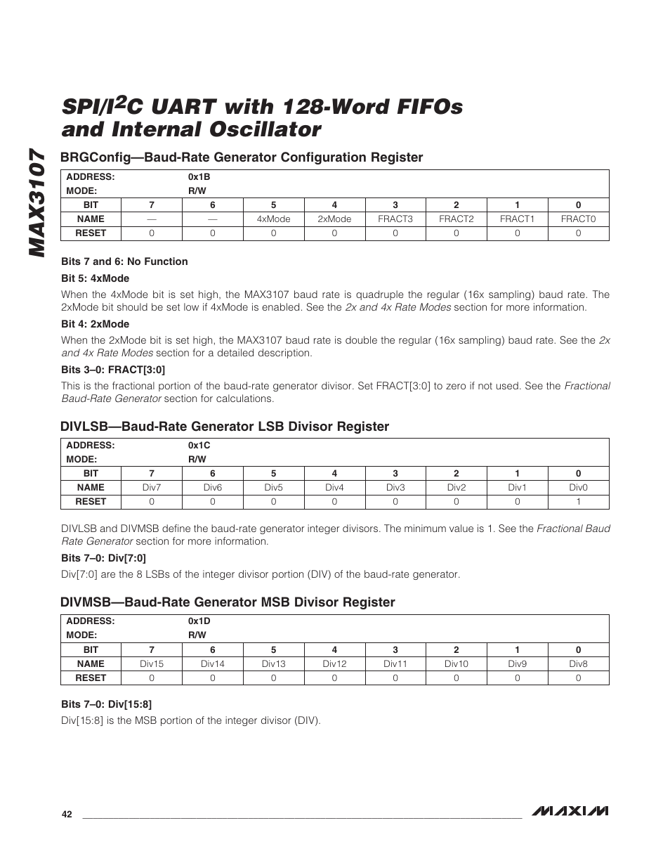 Max3107 spi/i, C uart with 128-word fifos and internal oscillator | Rainbow Electronics MAX3107 User Manual | Page 42 / 51